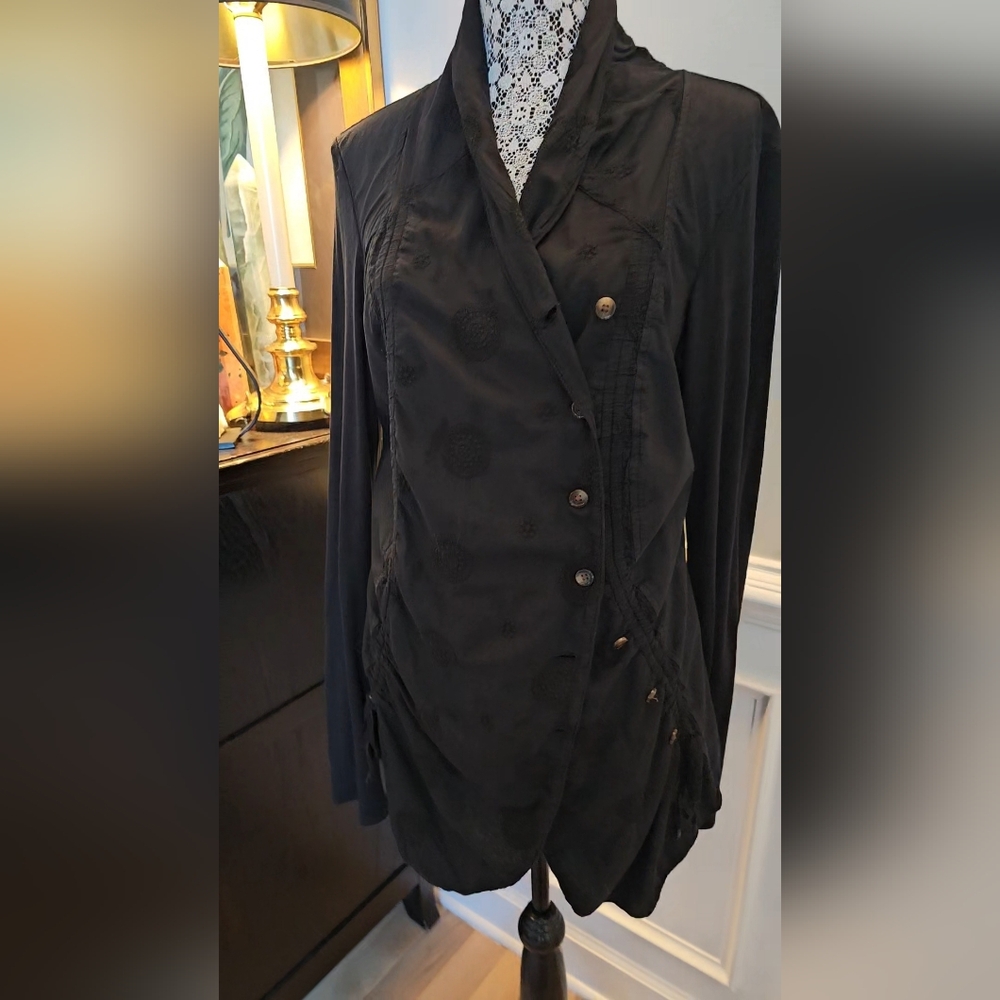 Prairie Underground Embroidered Organic Cotton Cardigan Jet Black size M